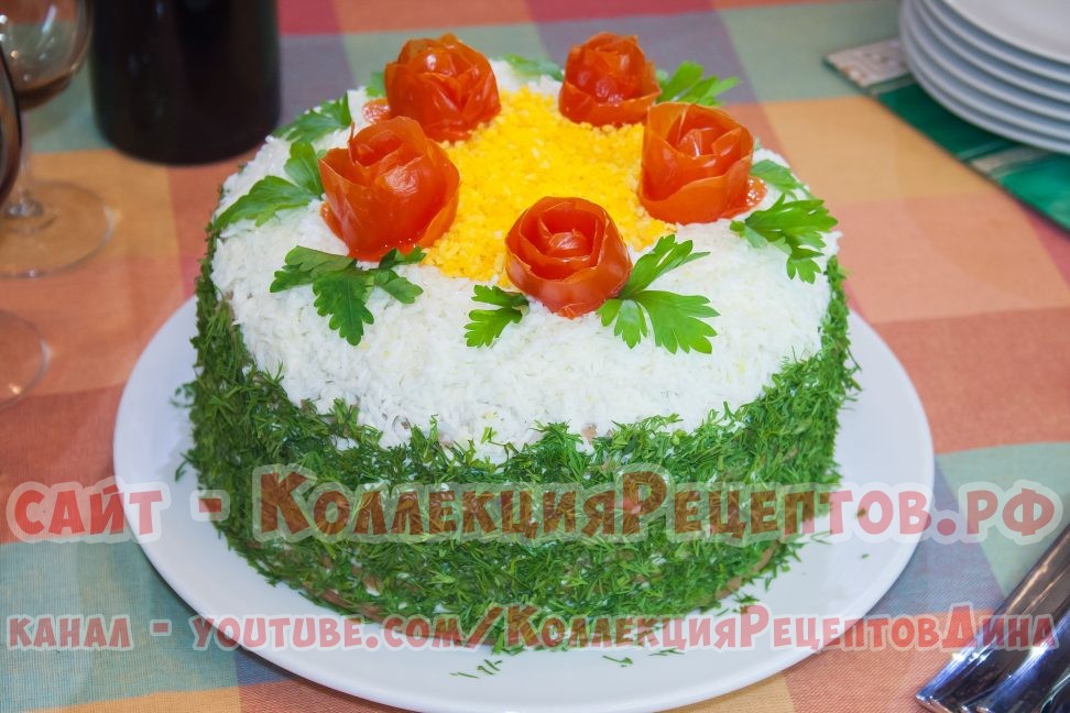 Вкусный печёночный торт Закусочный с луком, морковью и грибами